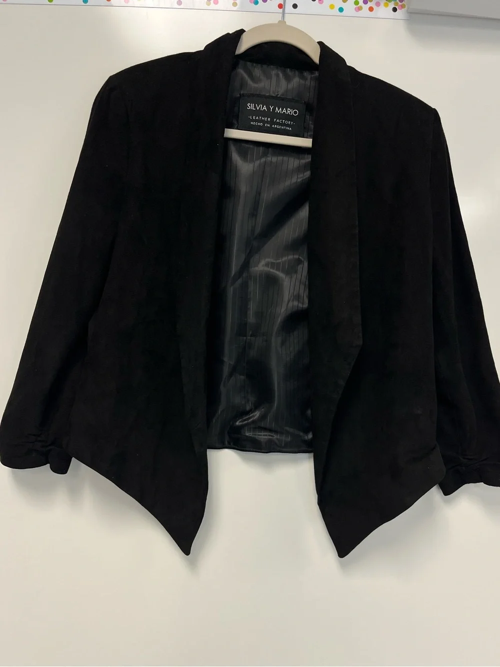 Sylvia Y‎ Mario Black Suede Open-Front Cropped Jacket Sz. M